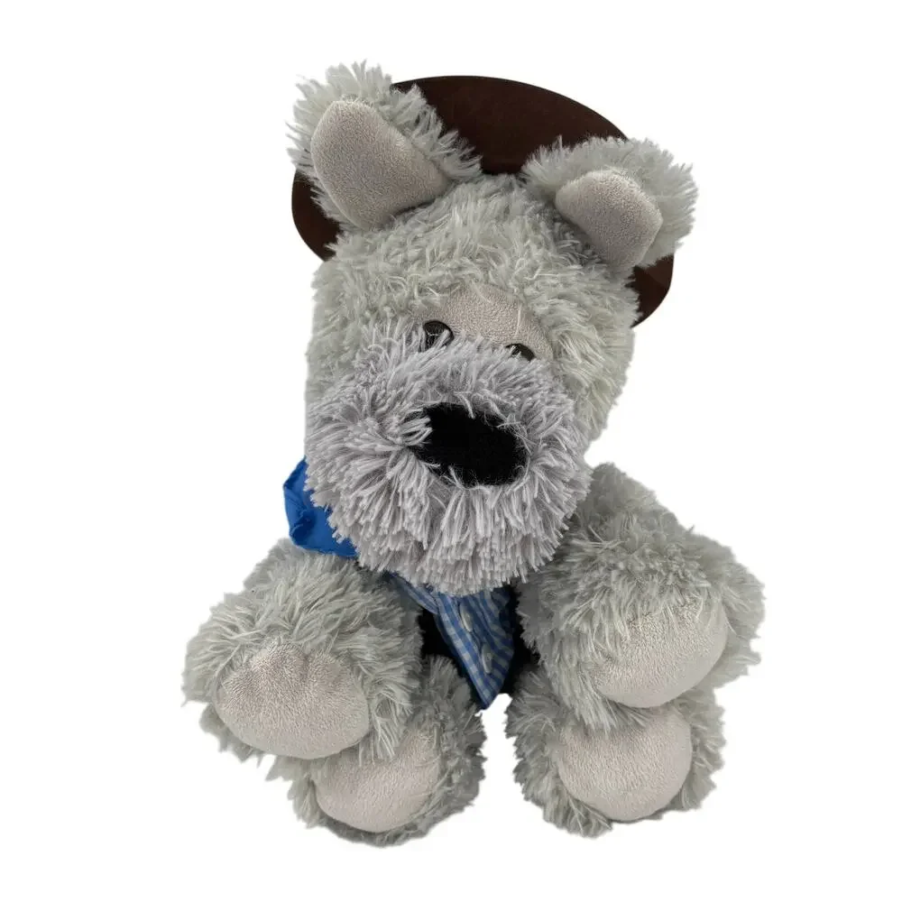 Teddy Mountain Plush Puppy Dog Gray Shaggy Cowboy‎ Outfit Hat Jeans Vest 18 Inch